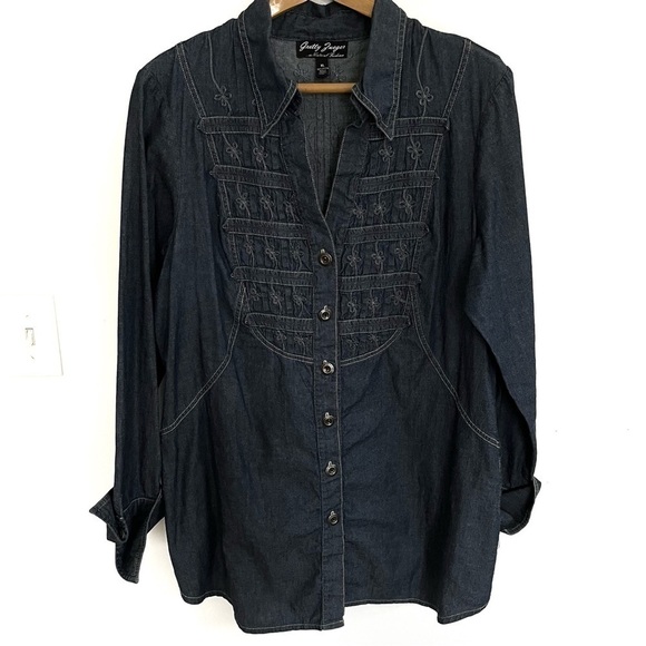 Gretty Zueger Embroidered Tunic Size XL Button Down Blue - Picture 1 of 7